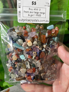 CRYSTAL CHIPS - COMMON RANGE in various natural minerals - 100 gram bag - Buy Any 3 get 1 FREE